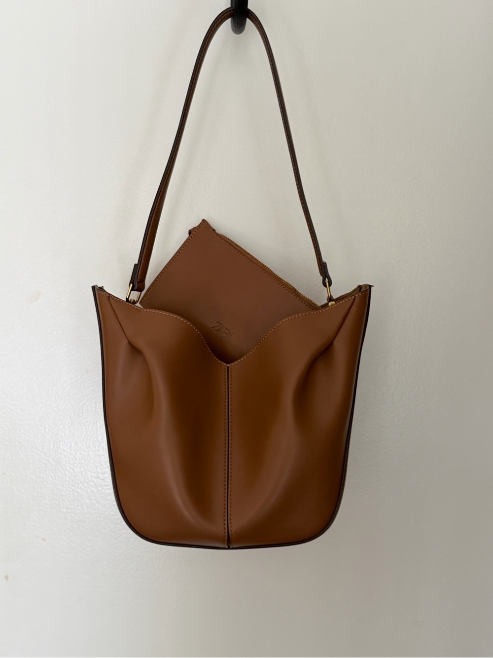 Zara Tan Brown Shoulder Bag with Removable Pouch